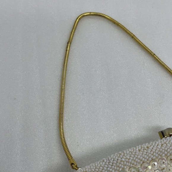 Vintage Beaded Purse Kiss Lock Bags by Debbie Cream White Shimmer Gold 9.5x5.5” - Picture 11 of 16
